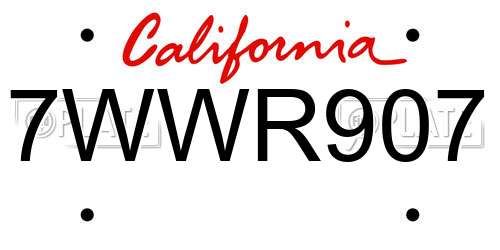 7WWR907 California License Plate