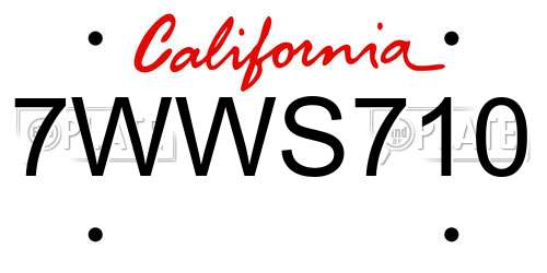 7WWS710 California License Plate