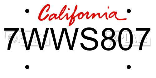 7WWS807 California License Plate