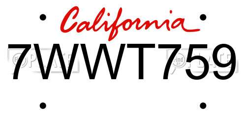 7WWT759 California License Plate