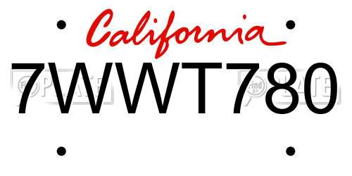 7WWT780 California License Plate