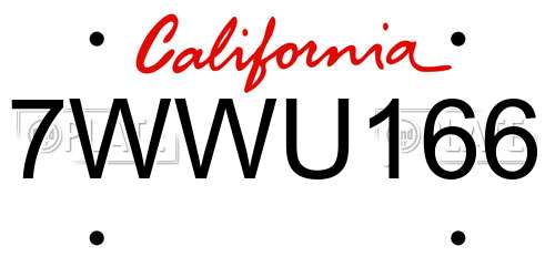 7WWU166 California License Plate