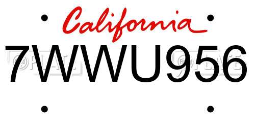7WWU956 California License Plate
