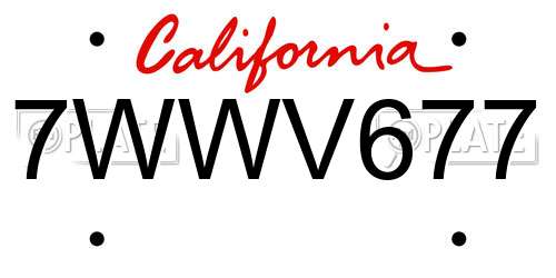 7WWV677 California License Plate