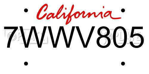 7WWV805 California License Plate