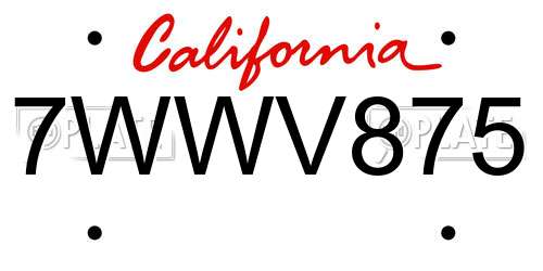 7WWV875 California License Plate