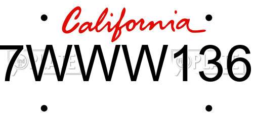 7WWW136 California License Plate