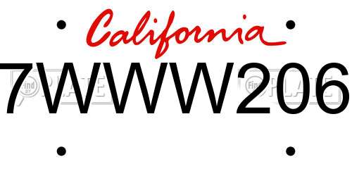 7WWW206 California License Plate