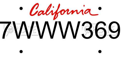 7WWW369 California License Plate