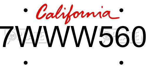 7WWW560 California License Plate