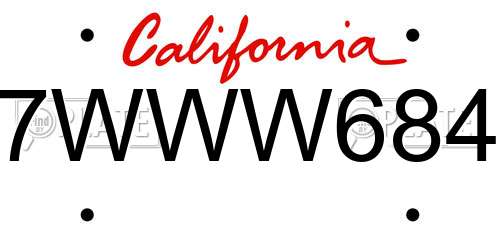 7WWW684 California License Plate