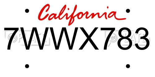 7WWX783 California License Plate