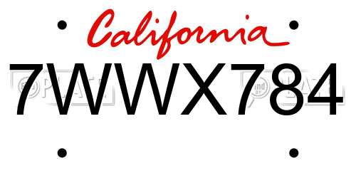 7WWX784 California License Plate