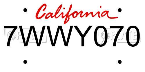 7WWY070 California License Plate