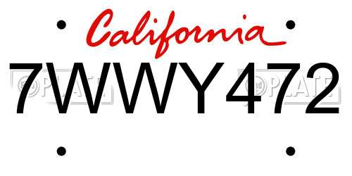 7WWY472 California License Plate