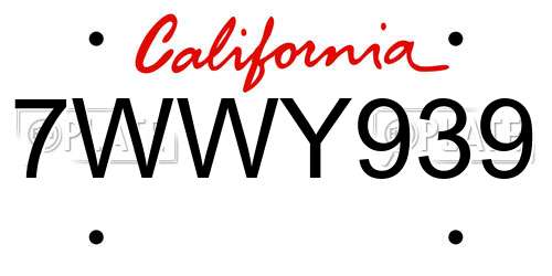 7WWY939 California License Plate