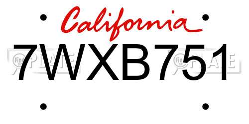 7WXB751 California License Plate