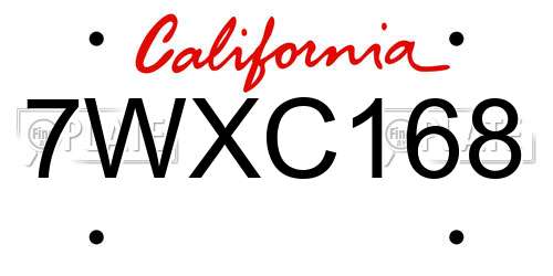 7WXC168 California License Plate