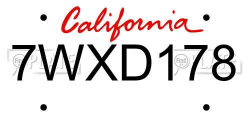 7WXD178 California License Plate