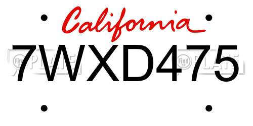 7WXD475 California License Plate