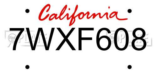 7WXF608 California License Plate