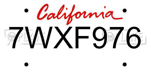 7WXF976 California License Plate