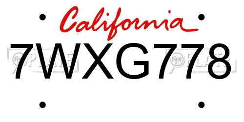 7WXG778 California License Plate