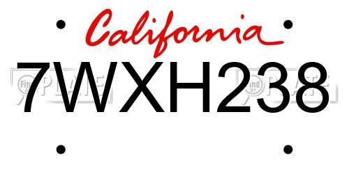 7WXH238 California License Plate