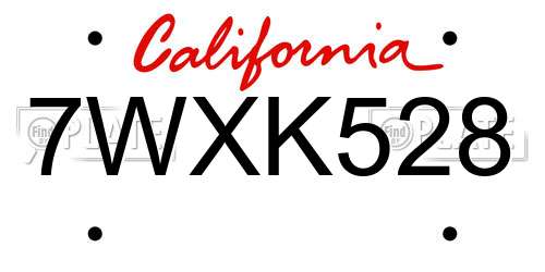7WXK528 California License Plate