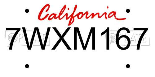 7WXM167 California License Plate