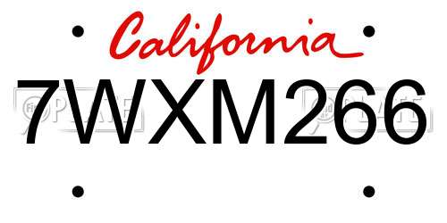 7WXM266 California License Plate