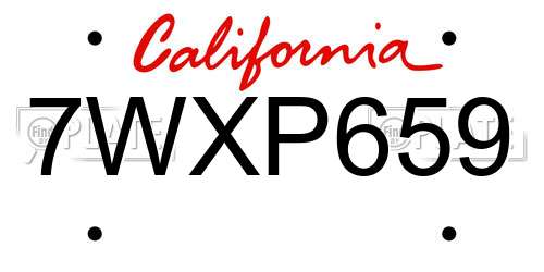 7WXP659 California License Plate