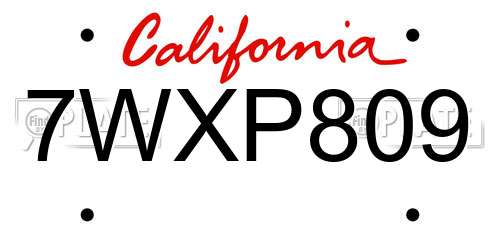 7WXP809 California License Plate