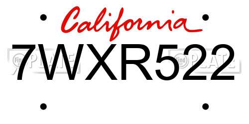 7WXR522 California License Plate