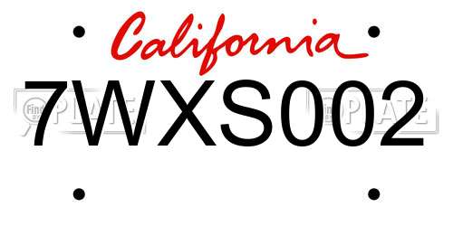 7WXS002 California License Plate