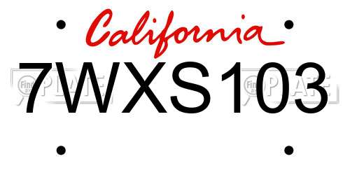 7WXS103 California License Plate