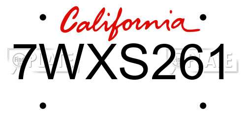 7WXS261 California License Plate