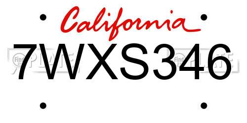 7WXS346 California License Plate