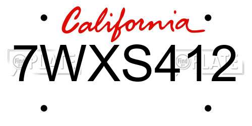 7WXS412 California License Plate