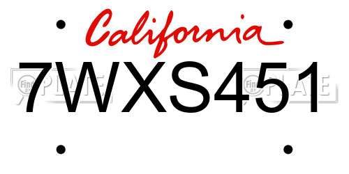 7WXS451 California License Plate