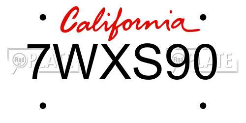 7WXS90 California License Plate