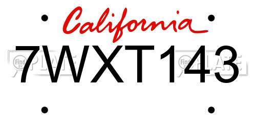 7WXT143 California License Plate