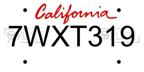 7WXT319 California License Plate