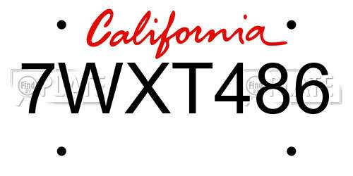 7WXT486 California License Plate