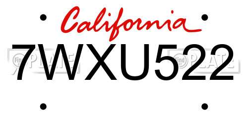 7WXU522 California License Plate