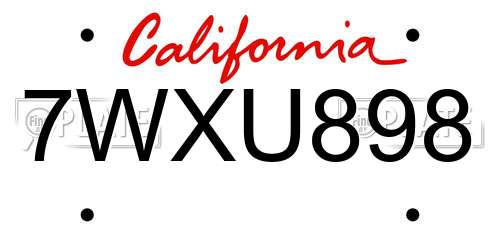 7WXU898 California License Plate