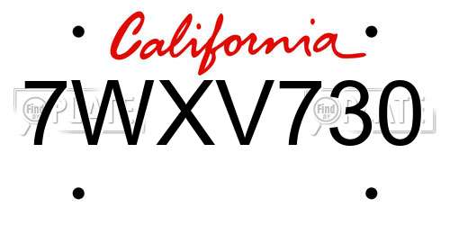 7WXV730 California License Plate