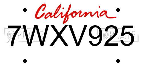 7WXV925 California License Plate