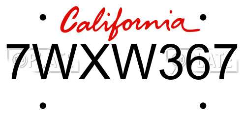 7WXW367 California License Plate