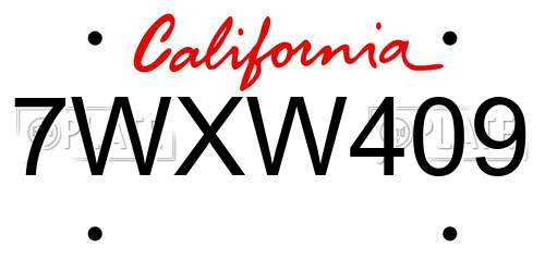 7WXW409 California License Plate